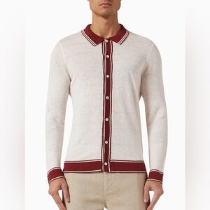 NWT ONIA Polo Cardigan Linen Long Sleeve Sweater Men’s Large Sab Salt/Brick 6412